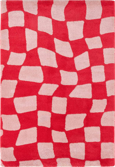 Tapis vintage style année 70 à motif damier rouge 120x160