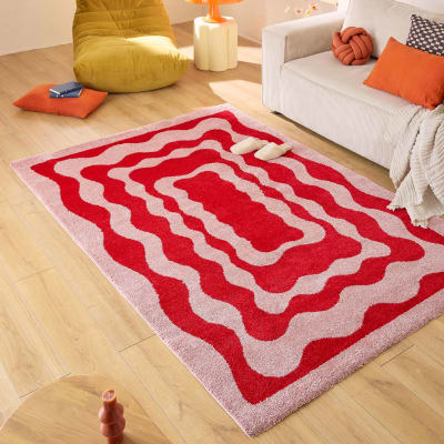 Tapis vintage style année 70 rouge 160x230