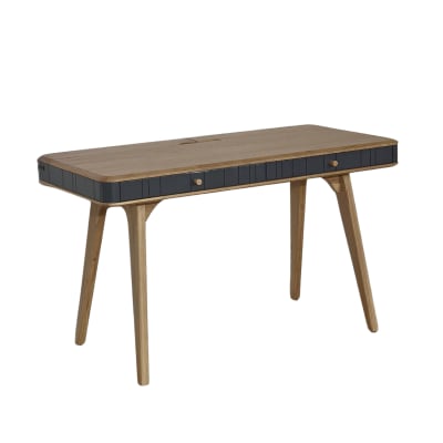 Bureau style contemporain, plateau en chêne, 2 tiroirs gris