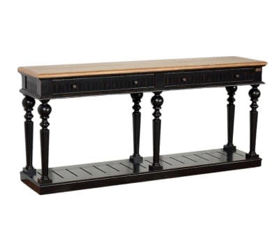 Console style shabby chic, plateau en chêne, 2 tiroirs noir
