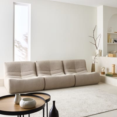 3 fauteuils chauffeuses bouclette texturée beige