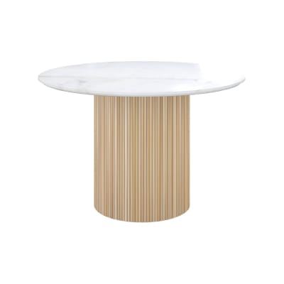 Table ronde 4 personnes en marbre blanc et bois de manguier d120 cm