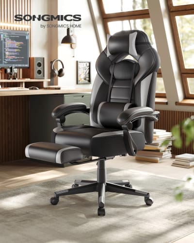 Fauteuil de bureau repose-pieds télescopique noir et gris