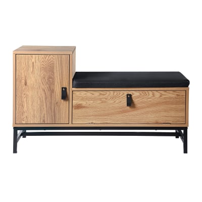 Banc à chaussures avec 2 rangements - l100 cm - bois clair