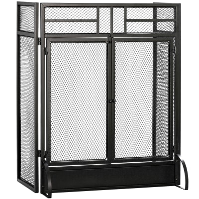 Pare-feu pare-étincelles cheminée 3 volets pliables portes métal noir