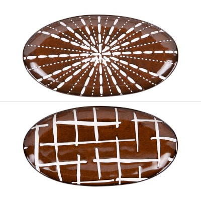 Plat oval  35,5x19 cm (1 modèle aléatoire) marron en porcelaine