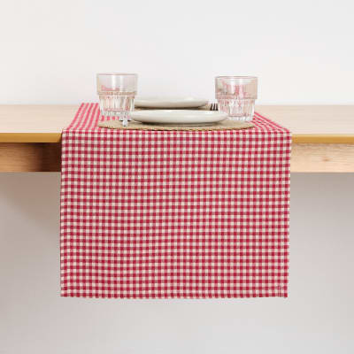 Chemin de table jacquard réversible à carreaux rouges 45x140cm
