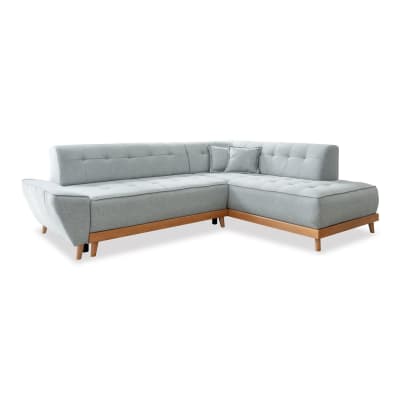 Canapé d'angle 6pl convertible, angle droit, gris clair