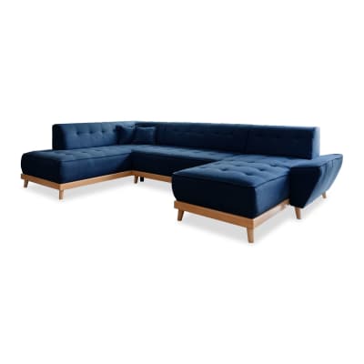 Canapé d'angle 8pl gauche, convertible, bleu marine