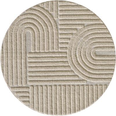 Tapis rond à relief géométriques beige 200x200cm