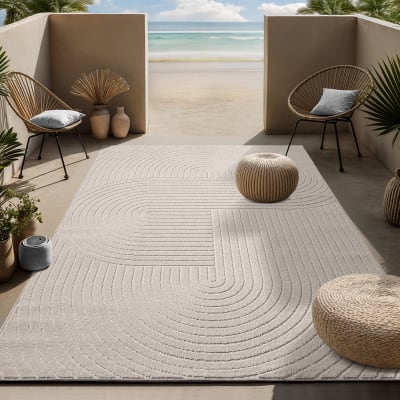 Tapis extérieur intérieur terrasse moderne bohème, beige, 240 x 340 cm