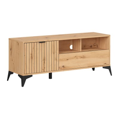 Meuble tv 1 porte 1 tiroir 135 cm panneaux aggloméré stratifié marron