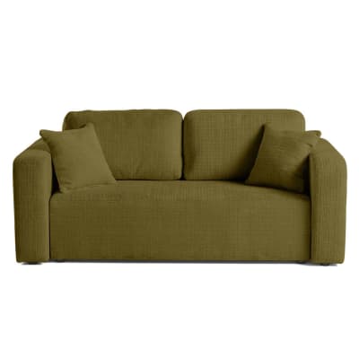 Canapé droit 2 places   en velours texturé  vert olive