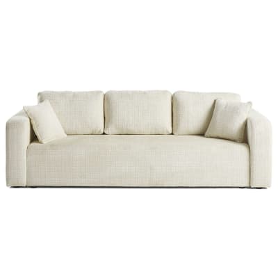 Canapé droit convertible 3 places avec coffre en velours texturé beige