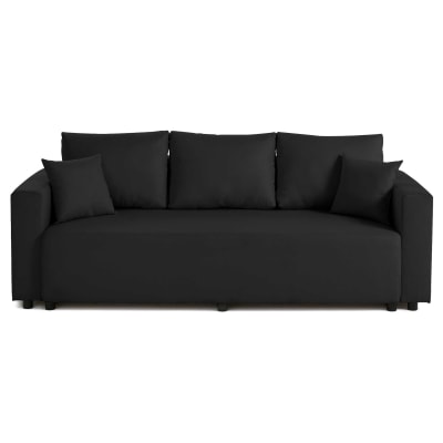 Canapé 3 places   convertible avec coffre   en tissu noir