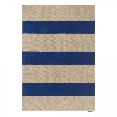 Tapis extérieur kilim fait main en pet bleu et beige 160x230