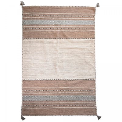 Tapis chambre, kilim tissé main en coton motif ethnique, beige 120x170