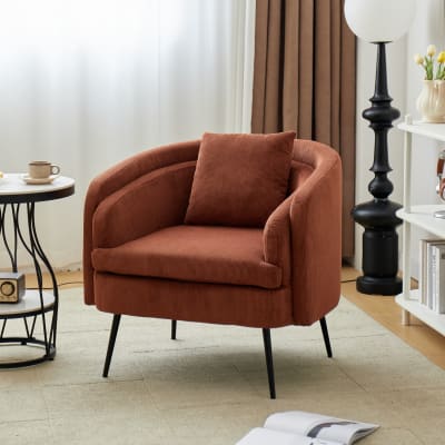 Fauteuil de salon en métal et velours côtelé terracotta