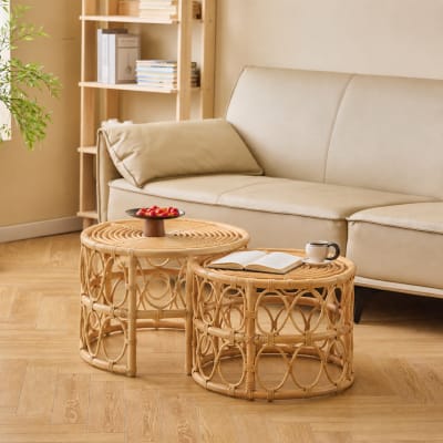 Set de 2 tables basses gigognes en rotin naturel