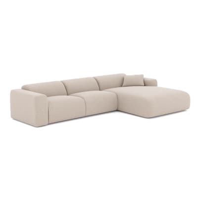 Canapé grand angle droit 5 places en tissu tramé beige