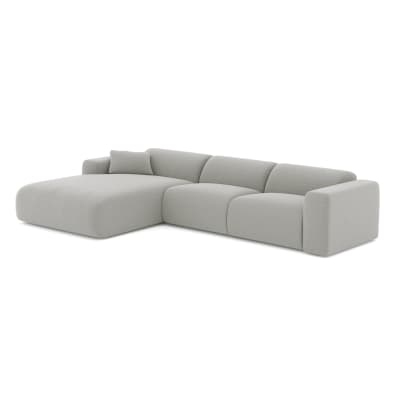 Canapé grand angle gauche 5 places en tissu tramé gris clair