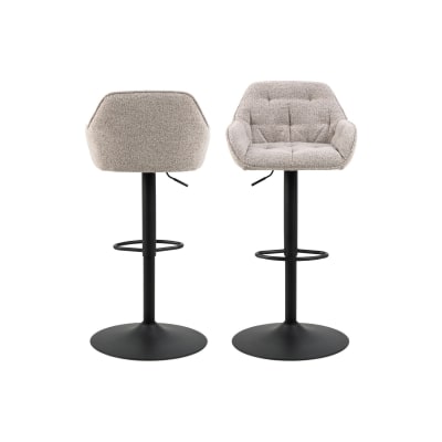 Lot de 2 tabourets de bar en tissu pied tulipe métal noir beige