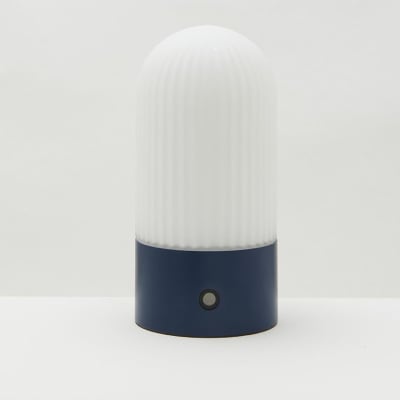 Lampe portable en métal bleu et verre - h19 cm