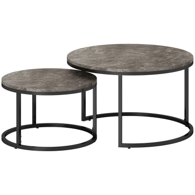 Lot de 2 tables basses gigognes empilables acier effet marbre gris