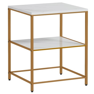 Table d'appoint étagères style art déco métal doré effet marbre blanc