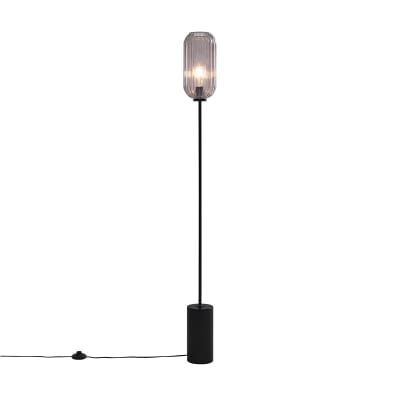 Lampadaire art déco noir avec verre fumé