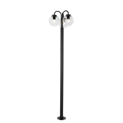 Lampadaire noire avec 3 lumières verre clair 200 cm ip44