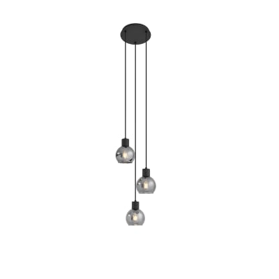 Lampe suspendue art déco noire ronde avec 3 lumières
