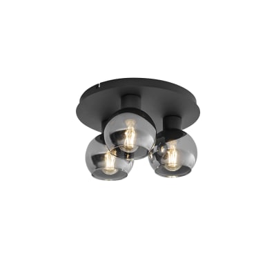 Plafonnier art déco noir avec 3 lumières verre fumé