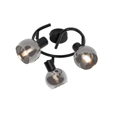 Spot art déco noir avec verre fumé rond 3 lumières
