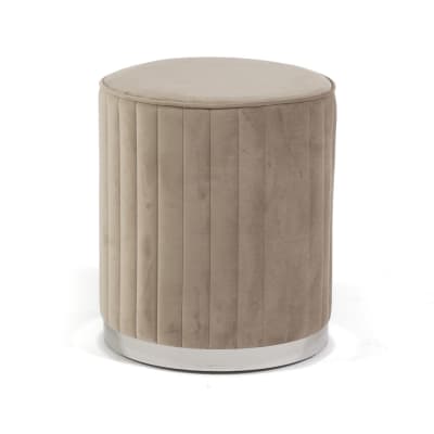 Pouf velours capitonné base chromée beige/argent