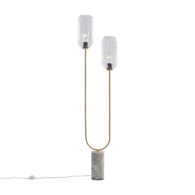 Lampadaire art déco laiton avec 2 lumières verre transparent