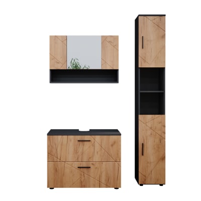 Meubles bain 3 pièces chêne doré/anthracite 80x58.6cm