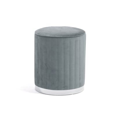 Pouf velours capitonné base chromée gris/argent