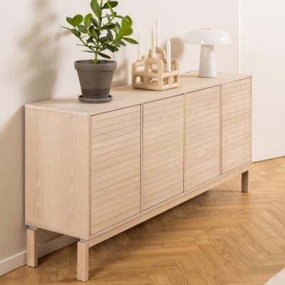 Buffet bas de salle à manger en chêne blanchi 4 portes l180