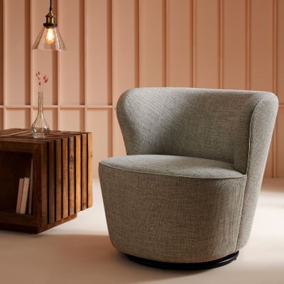 Fauteuil pivotant en tissu tramé lin finition métal noir - p74 cm
