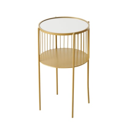 Table d'appoint ronde en métal doré et plateau miroir 33x33x55.5cm