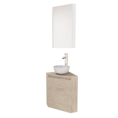 Meuble lave-mains d'angle + vasque + miroir armoire de toilette