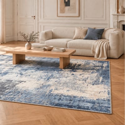 Tapis design finition couture anglaise bleu 120 x 160 cm