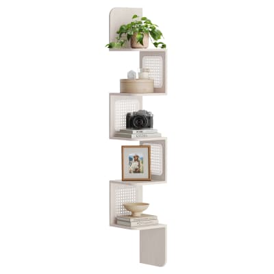 Étagère d'angle murale à 5 niveaux gain de place en zigzag côtés beige