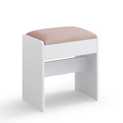 Tabouret de coiffeuse de maquillage rembourré en velours blanc et rose