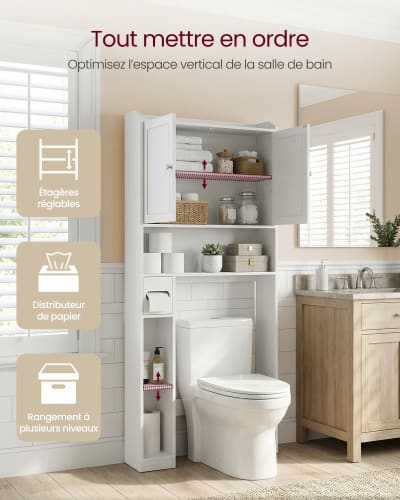 Meuble dessus toilettes de rangement 79 x 20 x 170 cm blanc