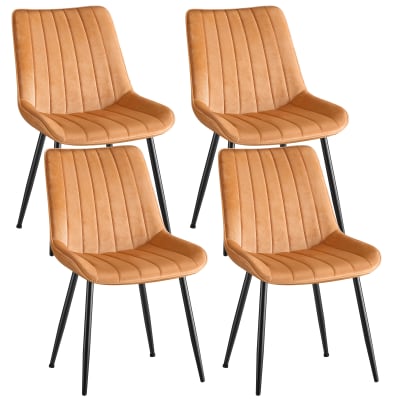 Ensembles de 4 chaises de salle à manger velours caramel marron