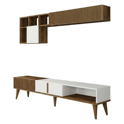 Meuble mural effet bois beige, blanc 180x35  cm