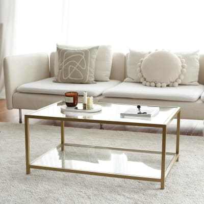 Table basse salon en métal or 90x60x40h cm