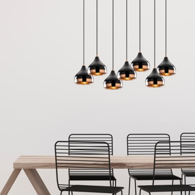 Suspension filaire noire et cuivrée 7 lampes